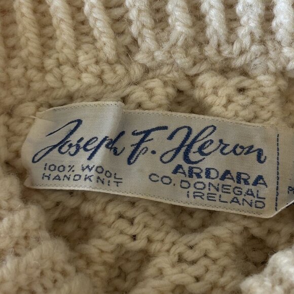 Joseph F. Heron Vintage 70s Ardara Donegal Irish Handknit Fisherman Sweater - Picture 3 of 7